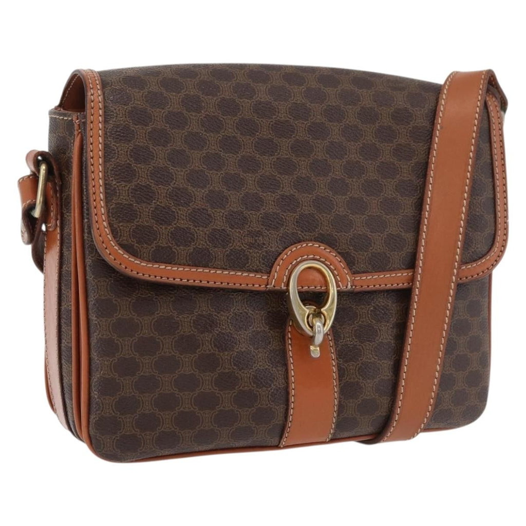 Celine Vintage Macadam Shoulder Bag Canvas And Leather Brown Canvas Handbag