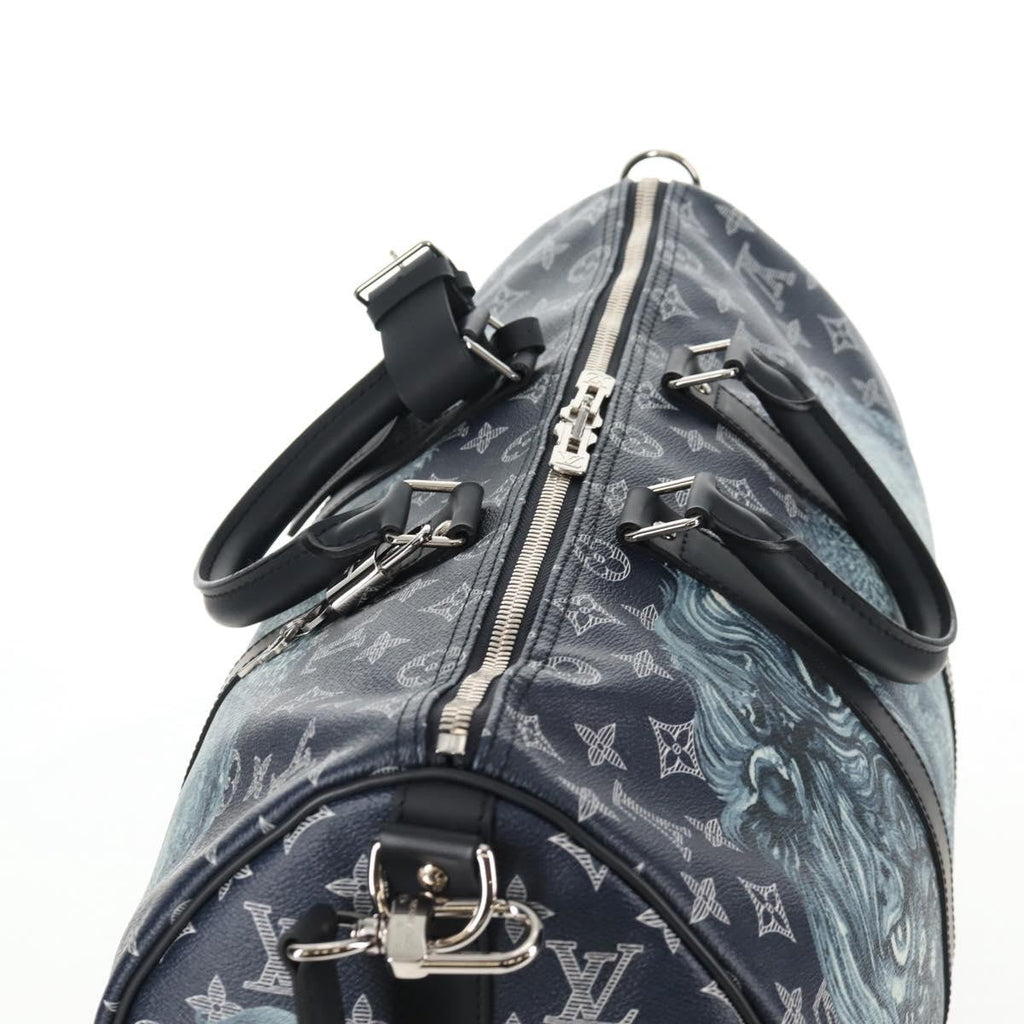 Louis Vuitton Keepall Bandouliere Bag Limited Edition Chapman Savane Monogram Canvas Navy Canvas Travel Bag