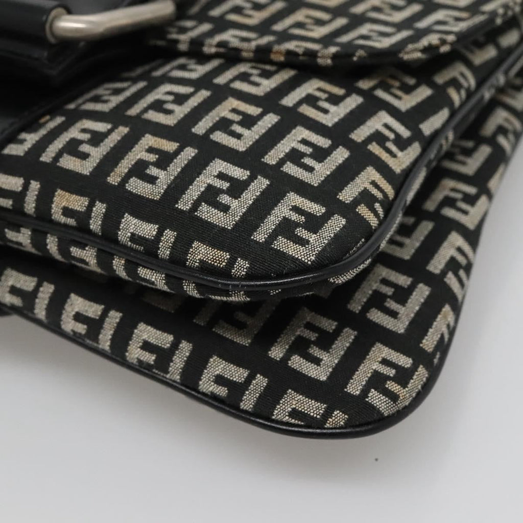 Fendi Buckle Flap Shoulder Bag Zucchino Canvas Black Canvas Shoulder Bag Bag