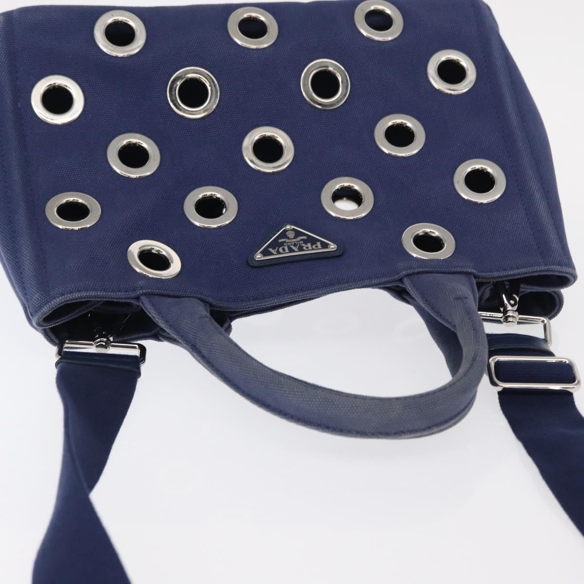 Prada Canapa Convertible Tote Grommet Embellished Canvas Blue Canvas Tote Bag Bag