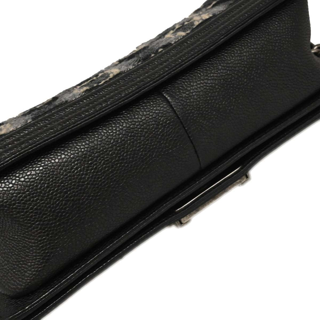 Chanel Boy Flap Bag Tweed And Leather Black Leather Shoulder Bag Bag