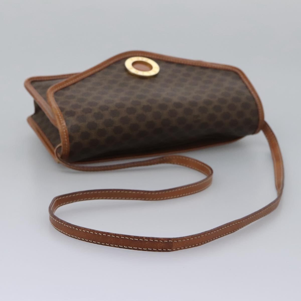 Celine Vintage Macadam Circle Logo Shoulder Bag Canvas And Leather Brown Canvas Shoulder Bag Bag