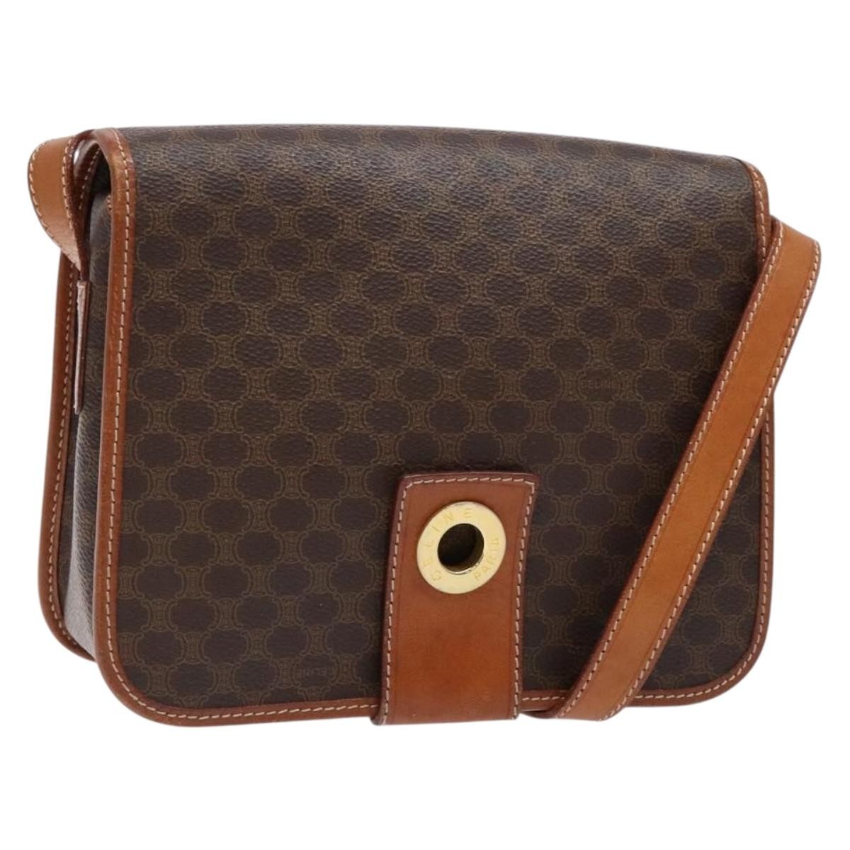Celine Macadam Shoulder Bag Pvc Leather Brown Canvas Bag