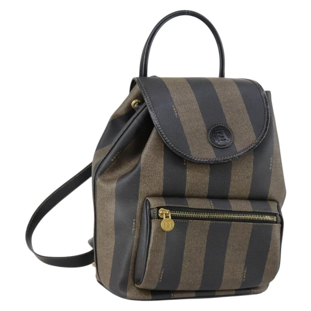 Fendi Pequin Front Pocket Backpack Coated Canvas Brown Pvc Backpack Bag