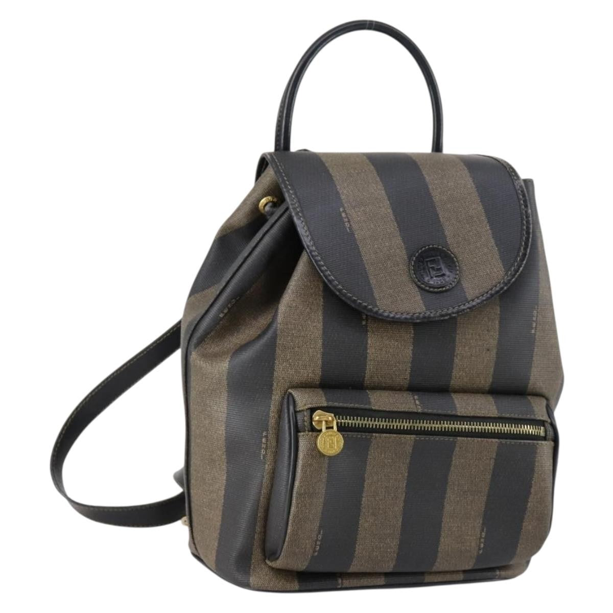 Fendi Pequin Front Pocket Backpack Coated Canvas Brown Pvc Backpack Bag