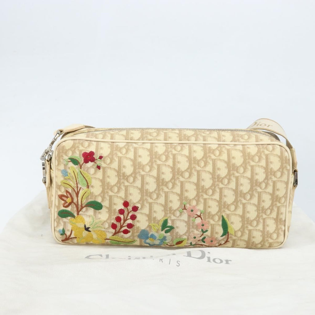 Christian Dior Vintage Crossbody Bag Embroidered Diorissimo Canvas Beige Canvas Shoulder Bag Bag (Pre-Owned)