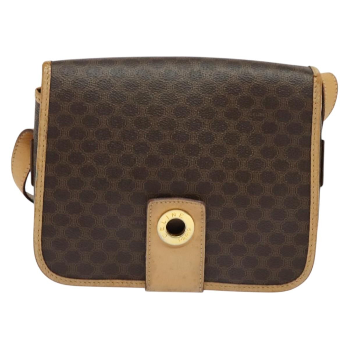 Celine Macadam Shoulder Bag Pvc Leather Brown Canvas Bag