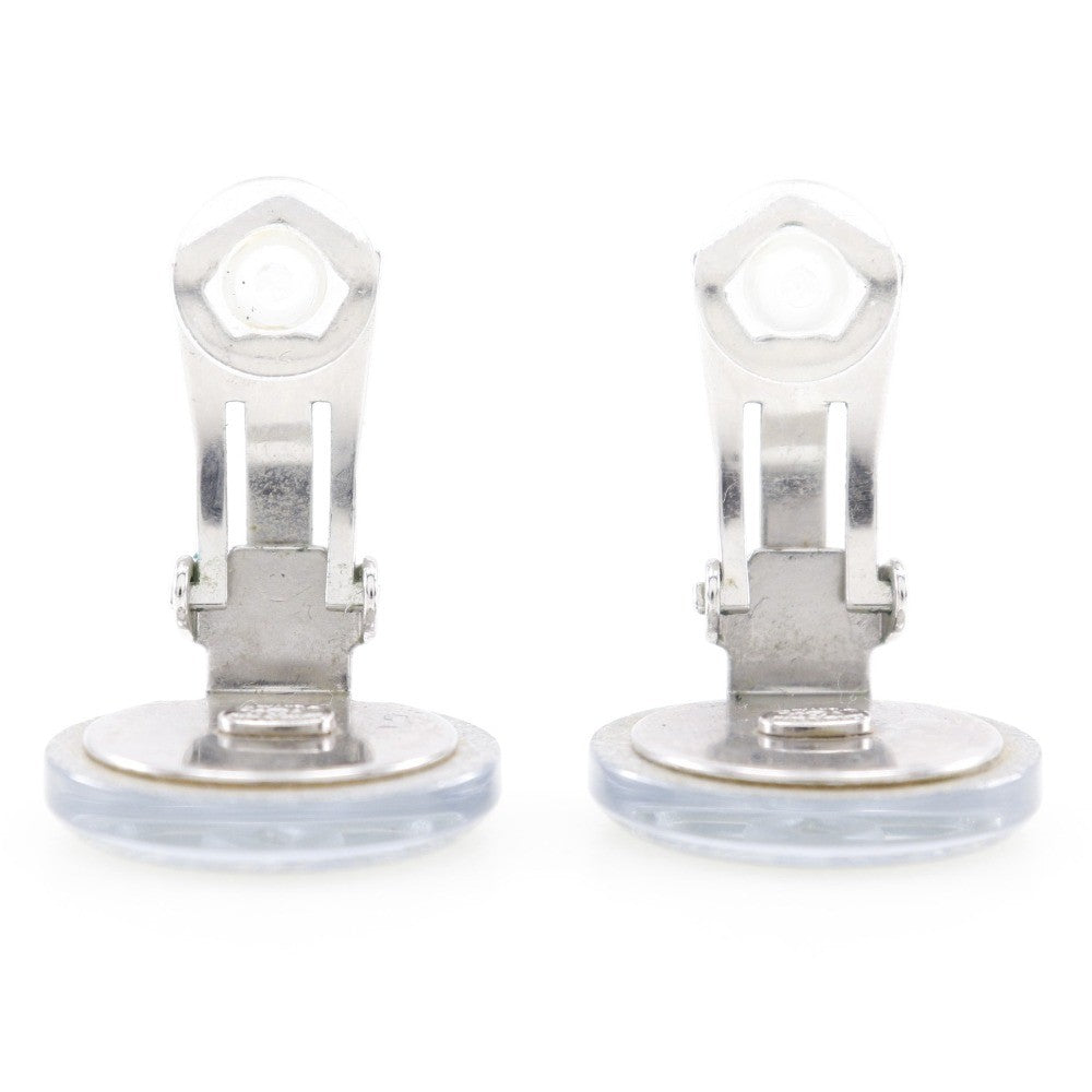 Chanel Cc Round Clip-On Earrings Glitter Resin Silver Plastic Earrings Jewelry