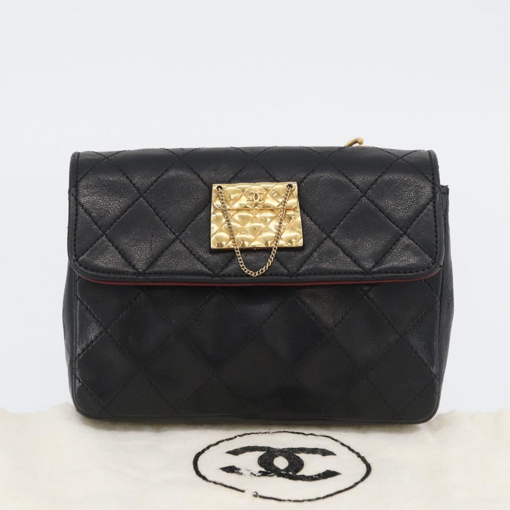 Chanel Vintage Square Cc Flap Bag Quilted Lambskin Black Leather Shoulder Bag Bag