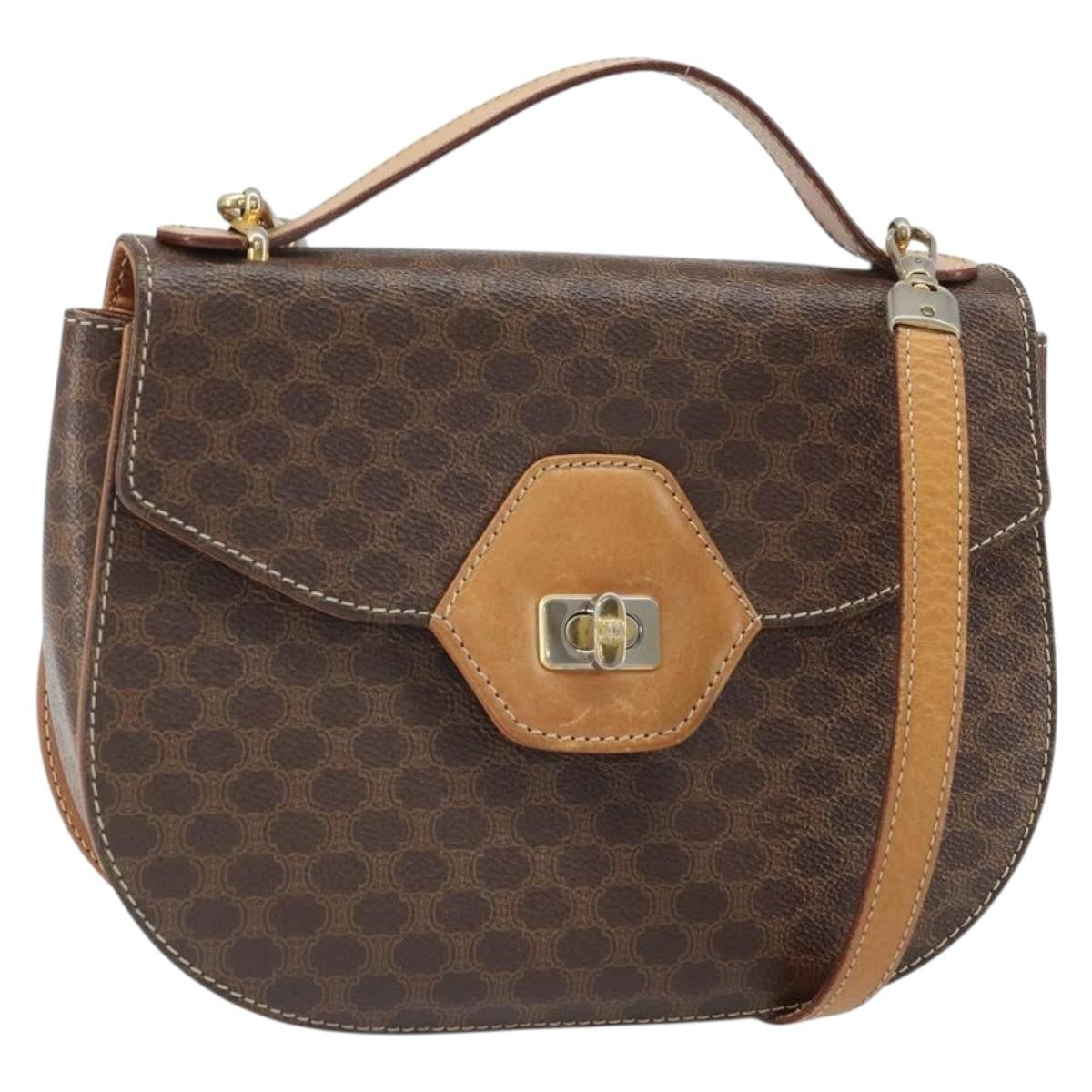 Celine Vintage Macadam Shoulder Bag Canvas And Leather Brown Canvas Shoulder Bag Bag