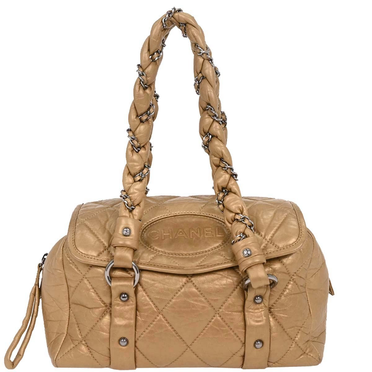 Chanel Lady Braid Flap Tote Quilted Distressed Lambskin Gold Leather Handbag