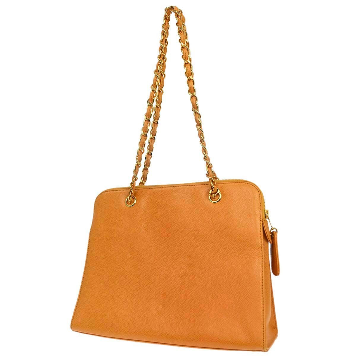 Chanel Vintage Front Pocket Shoulder Bag Leather Orange Leather Shoulder Bag Bag