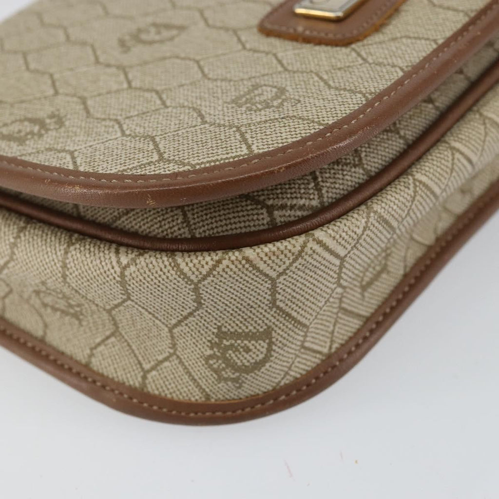 Christian Dior Vintage Honeycomb Flap Crossbody Bag Coated Canvas Beige Canvas Shoulder Bag Bag (Pre-Owned)