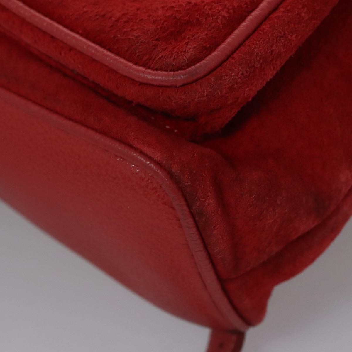 Gucci Vintage Bamboo Backpack Suede And Leather Red Suede Backpack Bag (Pre-Owned)