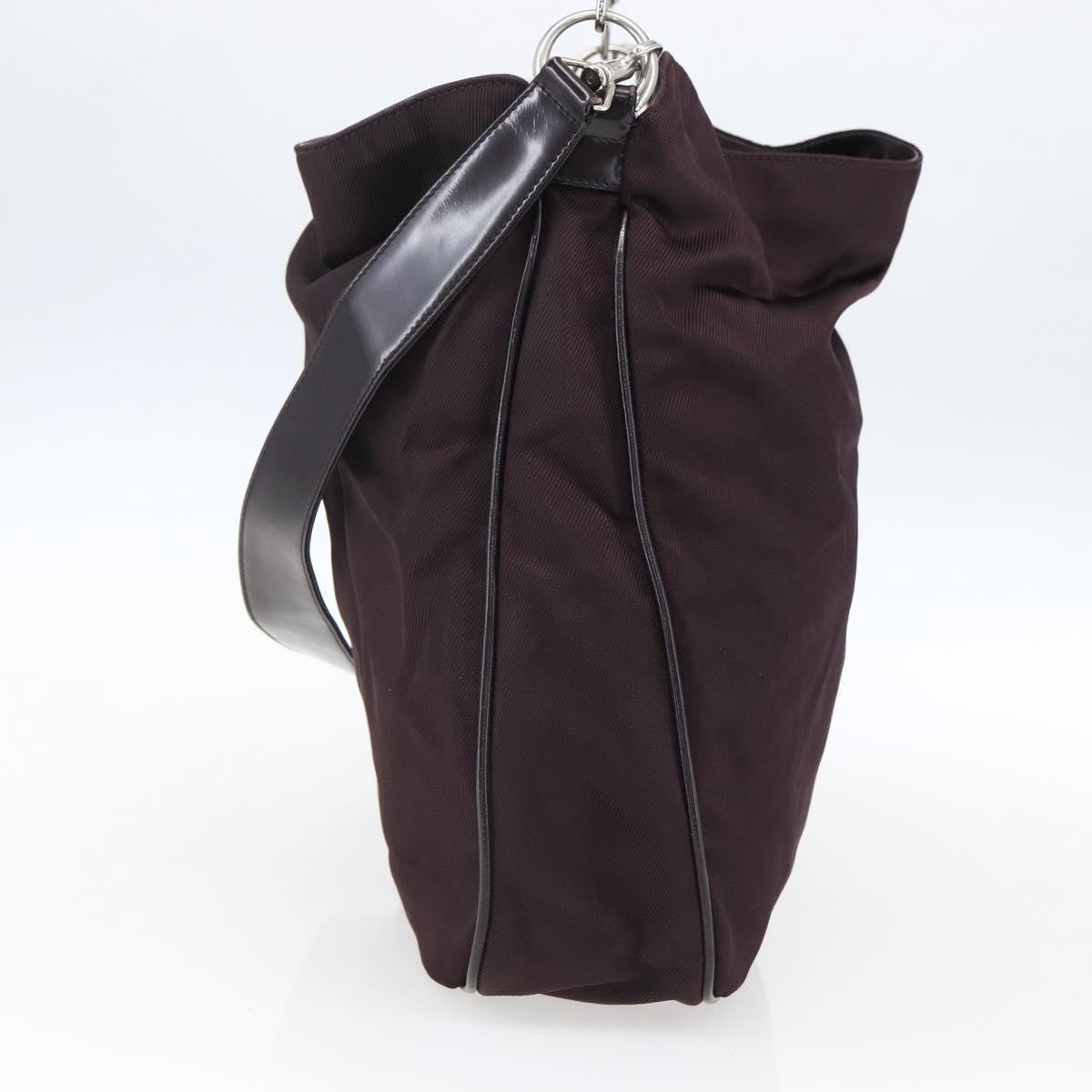 Gucci Vintage Bamboo Handle Bag Nylon Burgundy Nylon Handbag (Pre-Owned)