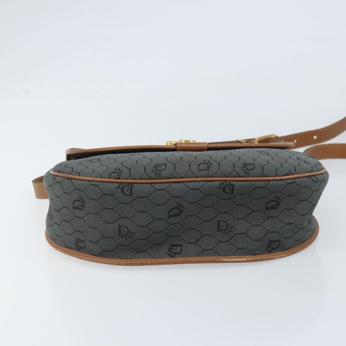 Christian Dior Vintage Honeycomb Flap Crossbody Bag Canvas And Leather Black Canvas Shoulder Bag Bag (Pre-Owned)
