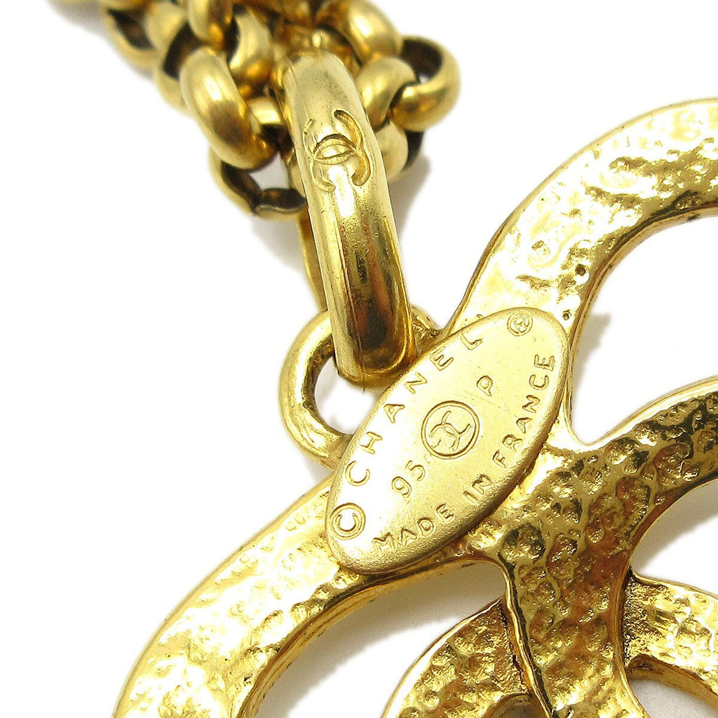 Chanel Cc Heart Pendant Necklace Metal Gold Gold_Plated Necklace Jewelry