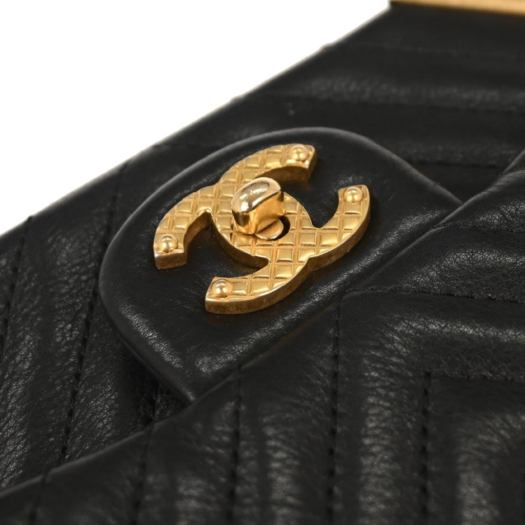Chanel Rock The Corner Flap Bag Chevron Leather Black Leather Shoulder Bag Bag