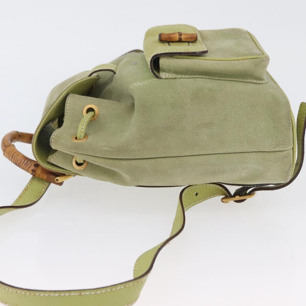 Gucci Gucci Bamboo Backpack Daim Green Suede Backpack Bag (Pre-Owned)