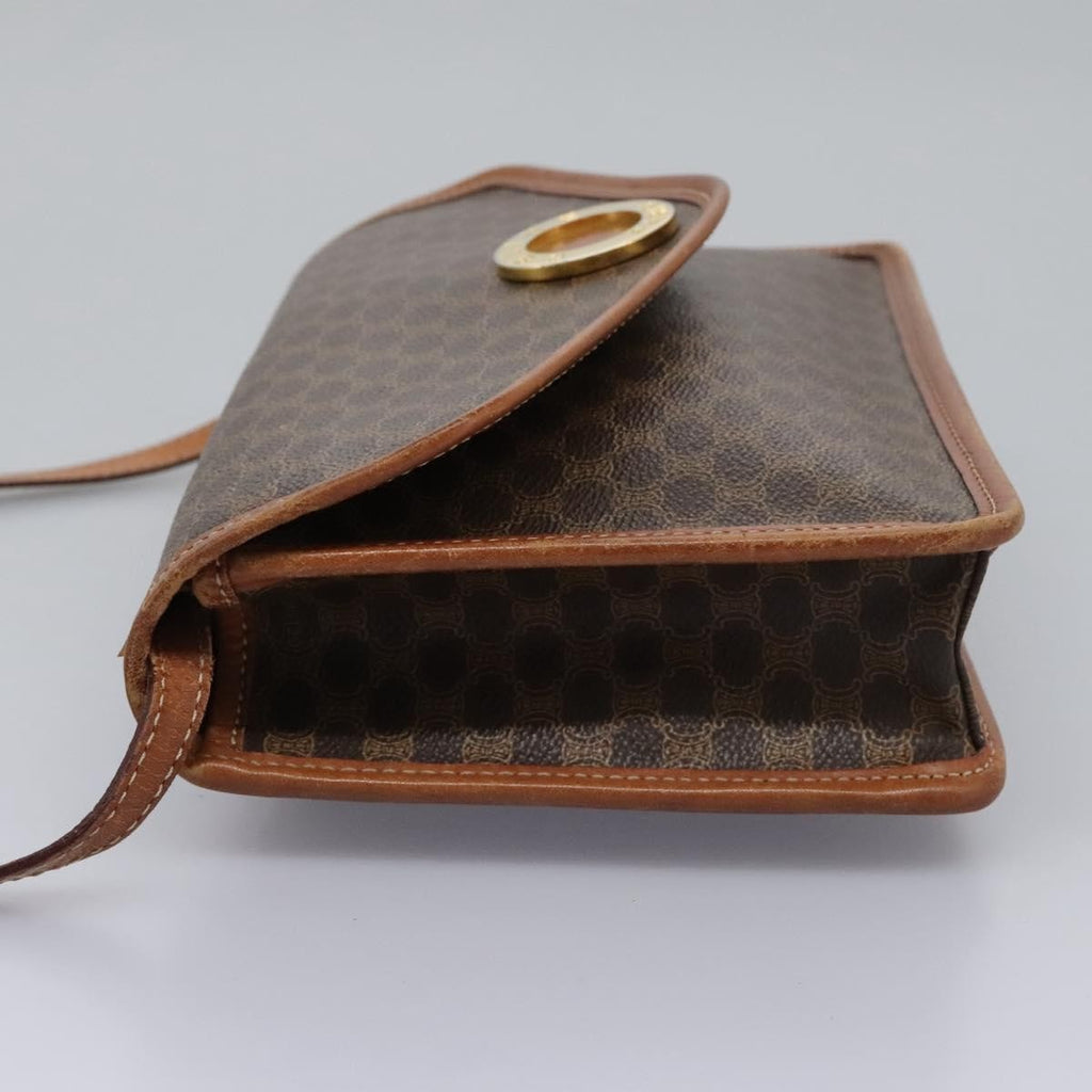 Celine Vintage Macadam Circle Logo Shoulder Bag Canvas And Leather Brown Canvas Shoulder Bag Bag