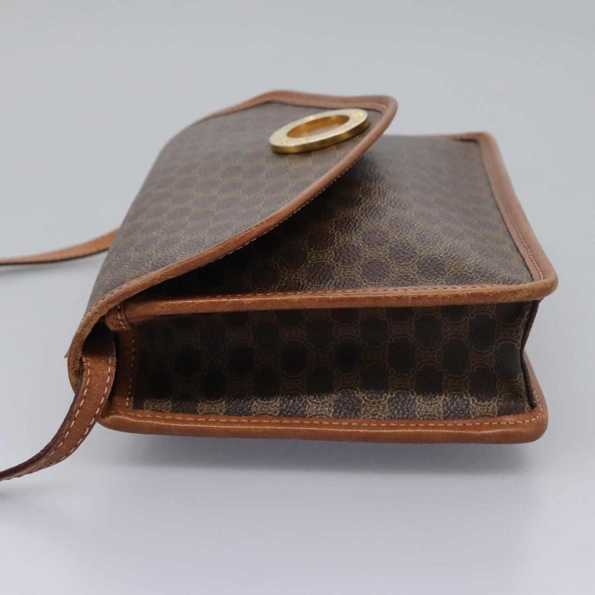 Celine Vintage Macadam Circle Logo Shoulder Bag Canvas And Leather Brown Canvas Shoulder Bag Bag