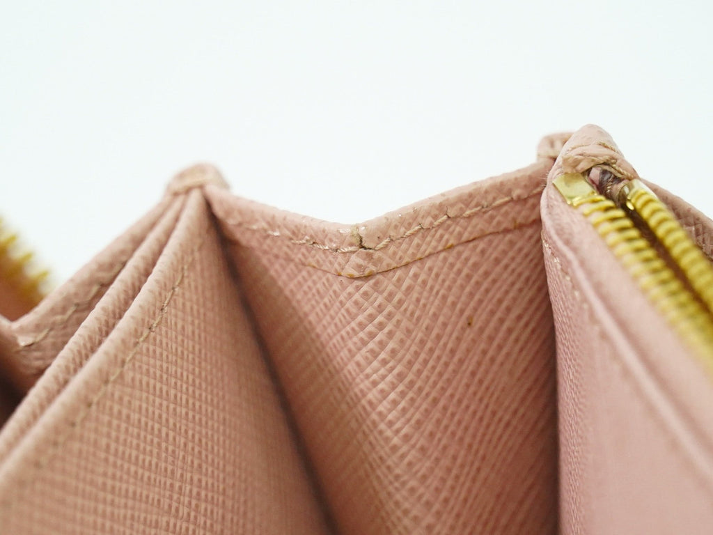 Prada Bow Zip Around Wallet Saffiano Leather Pink Leather Wallets Accessory