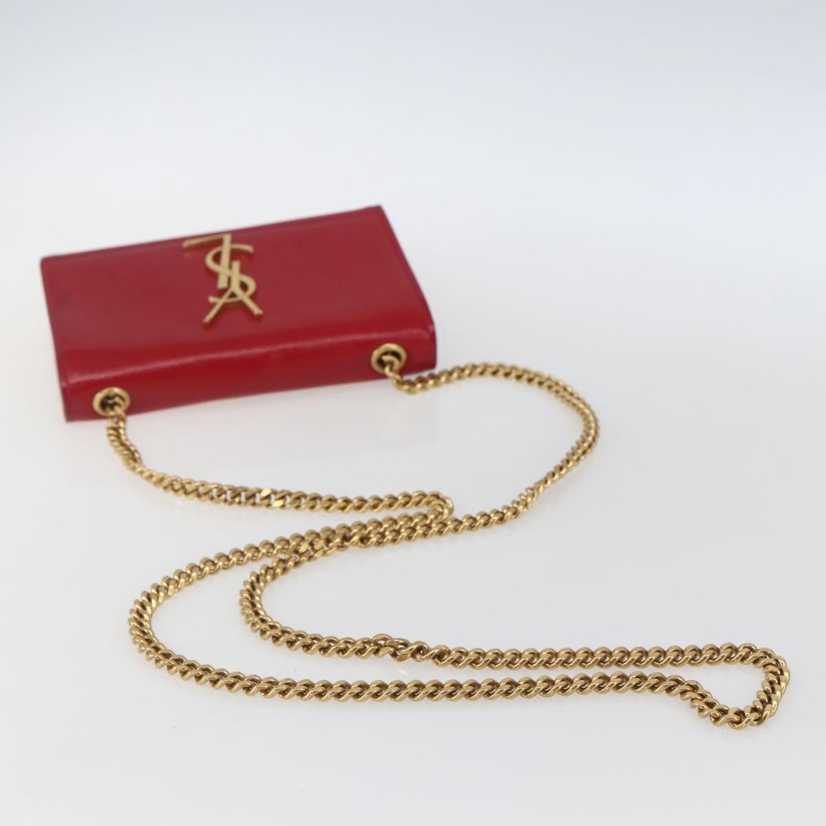 Saint Laurent Classic Monogram Crossbody Bag Grainy Leather Red Leather Clutche & Pouche Bag (Pre-Owned)