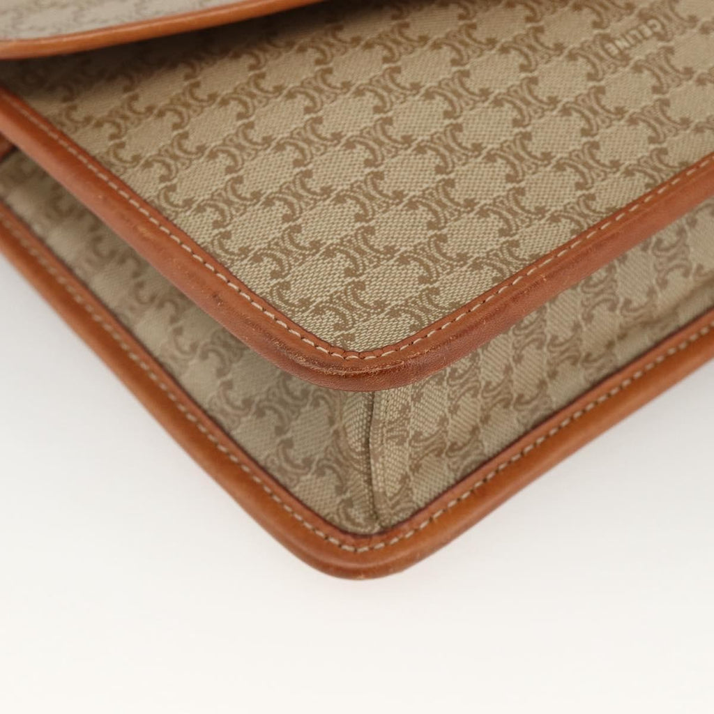 Celine Vintage Macadam Circle Logo Shoulder Bag Canvas And Leather Beige Canvas Shoulder Bag Bag