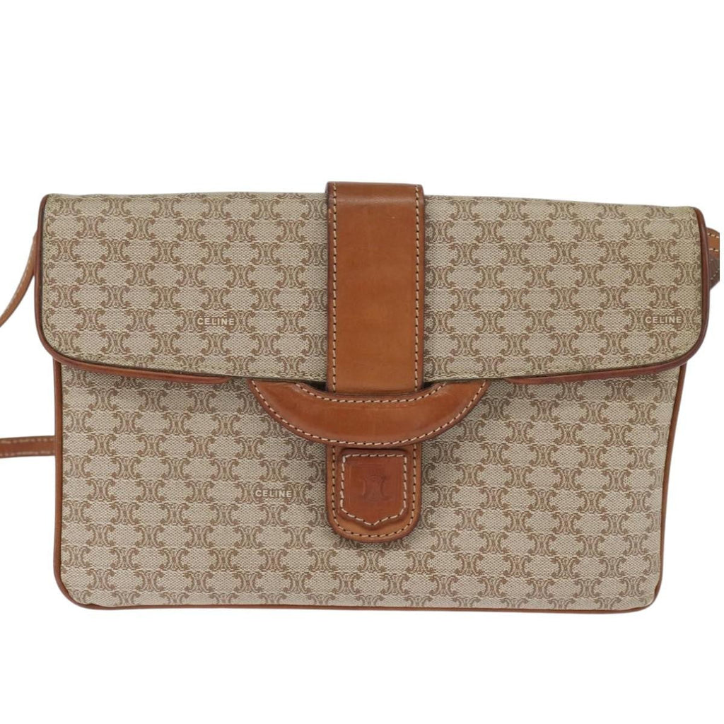 Celine Vintage Macadam Shoulder Bag Canvas And Leather Beige Canvas Shoulder Bag Bag