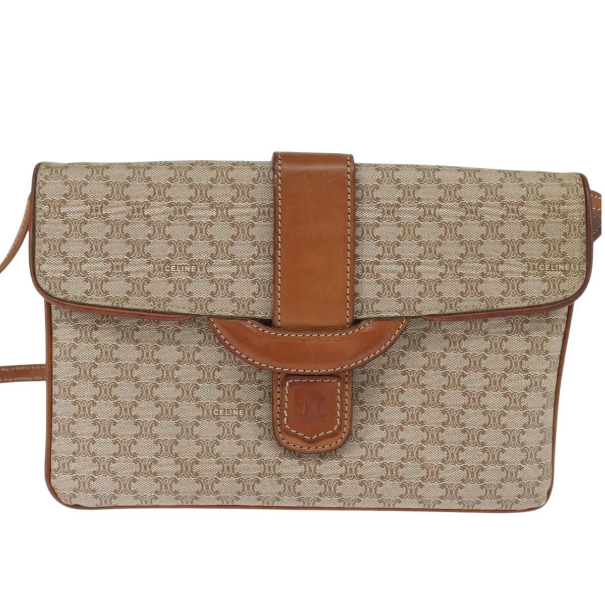 Celine Vintage Macadam Shoulder Bag Canvas And Leather Beige Canvas Shoulder Bag Bag