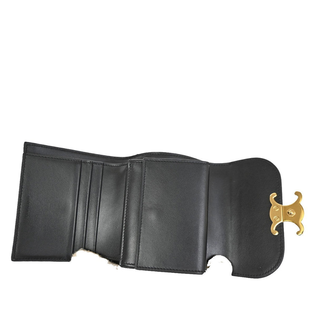 Celine Triomphe Trifold Wallet Leather Black Leather Wallets Accessory