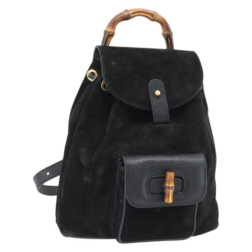 Gucci Vintage Bamboo Backpack Suede Black Suede Backpack Bag (Pre-Owned)
