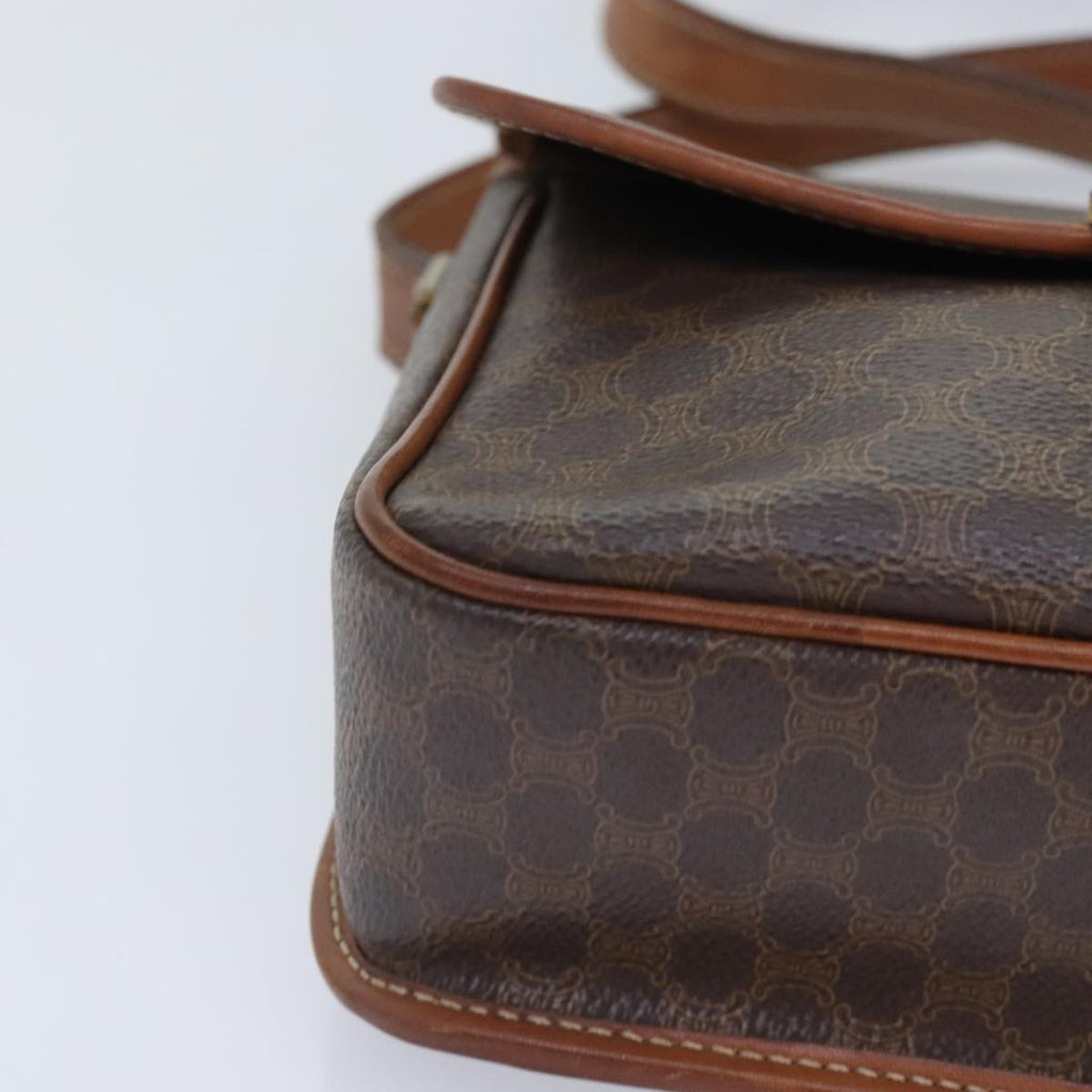 Celine Vintage Macadam Circle Logo Shoulder Bag Canvas And Leather Brown Canvas Shoulder Bag Bag
