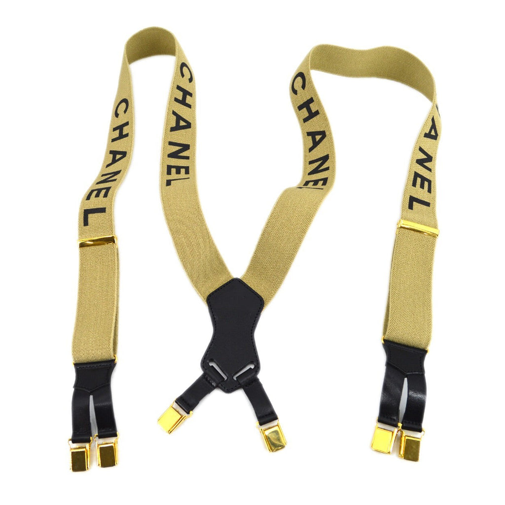Chanel Logo Suspenders Canvas Beige Canvas Belts Accessory