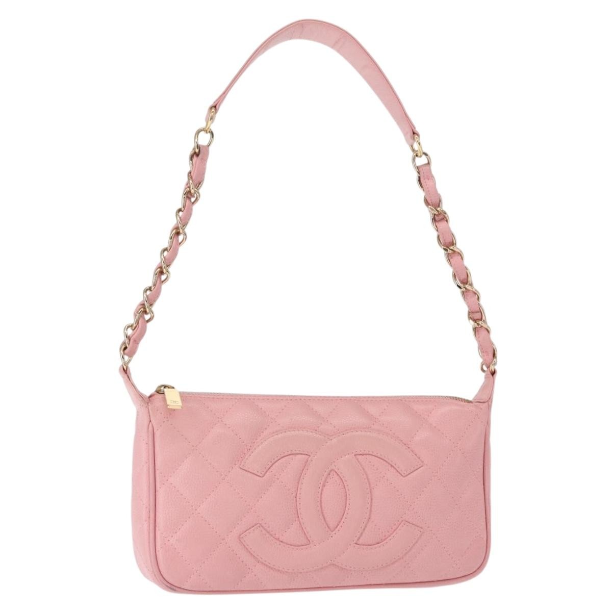 Chanel Timeless Cc Chain Shoulder Bag Quilted Caviar Pink Leather Shoulder Bag Bag