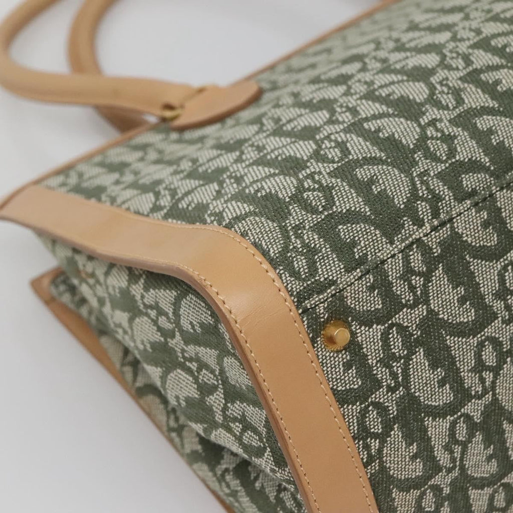 Christian Dior Vintage Trotter Double Pocket Tote Diorissimo Canvas Khaki Canvas Bag (Pre-Owned)