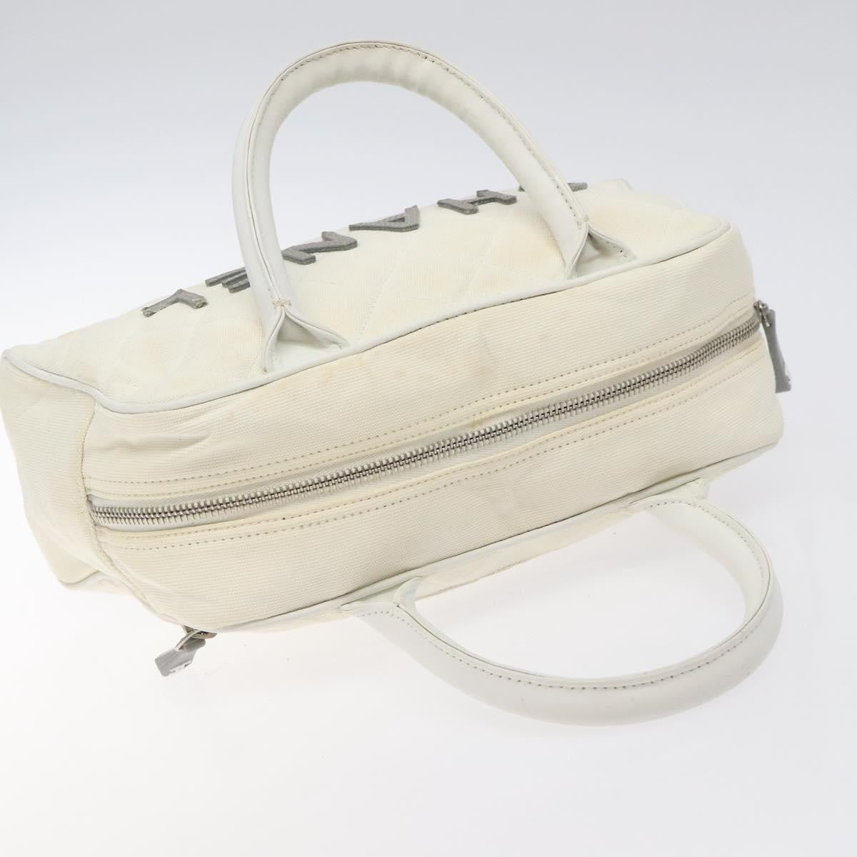 Chanel Vintage Logo Bowler Bag Quilted Canvas White Canvas Handbag