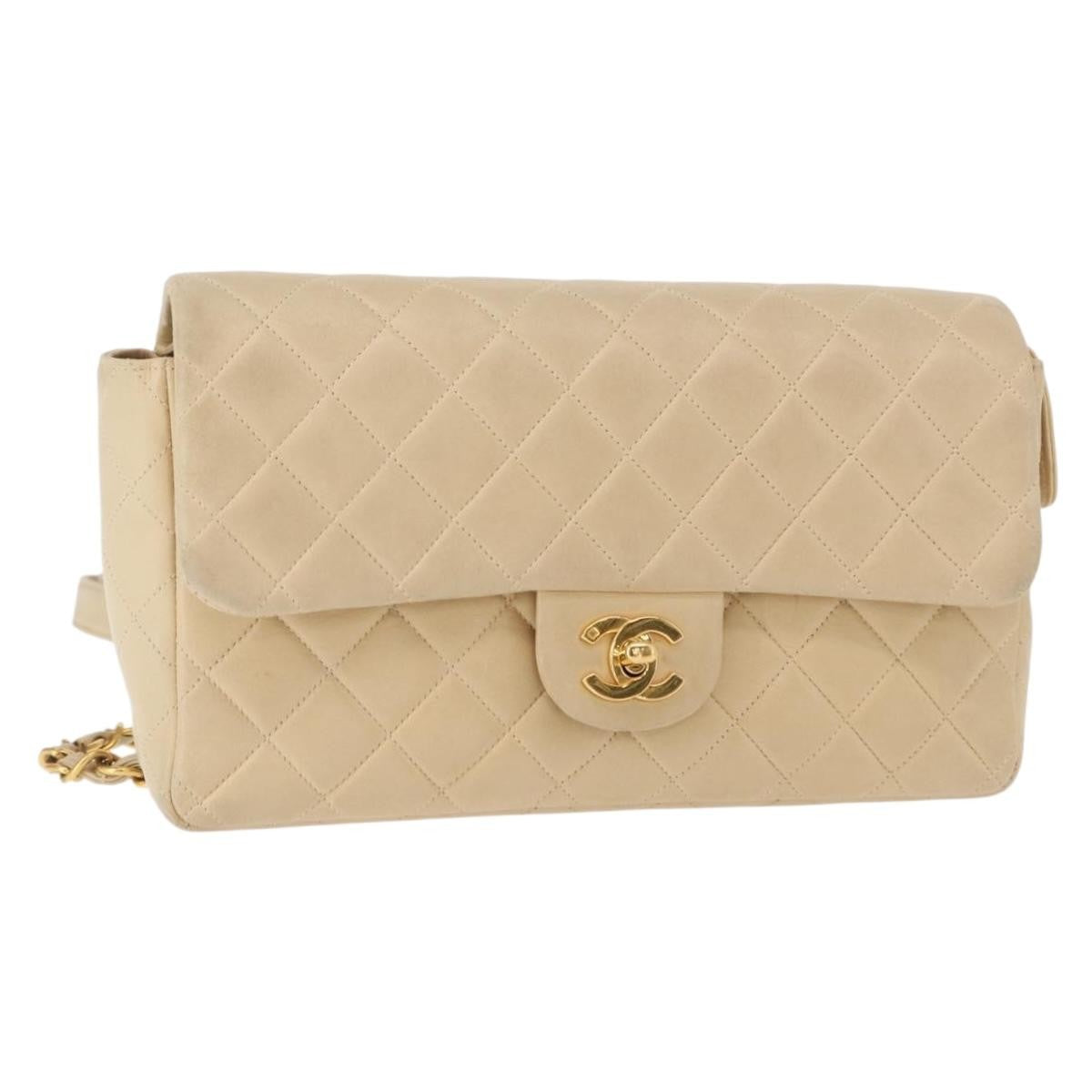 Chanel Vintage Classic Flap Backpack Quilted Lambskin Beige Leather Backpack Bag