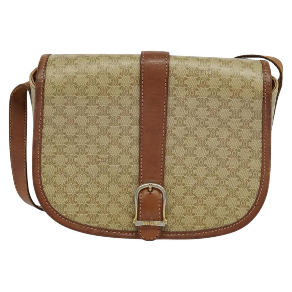 Celine Vintage Macadam Shoulder Bag Canvas And Leather Beige Canvas Shoulder Bag Bag