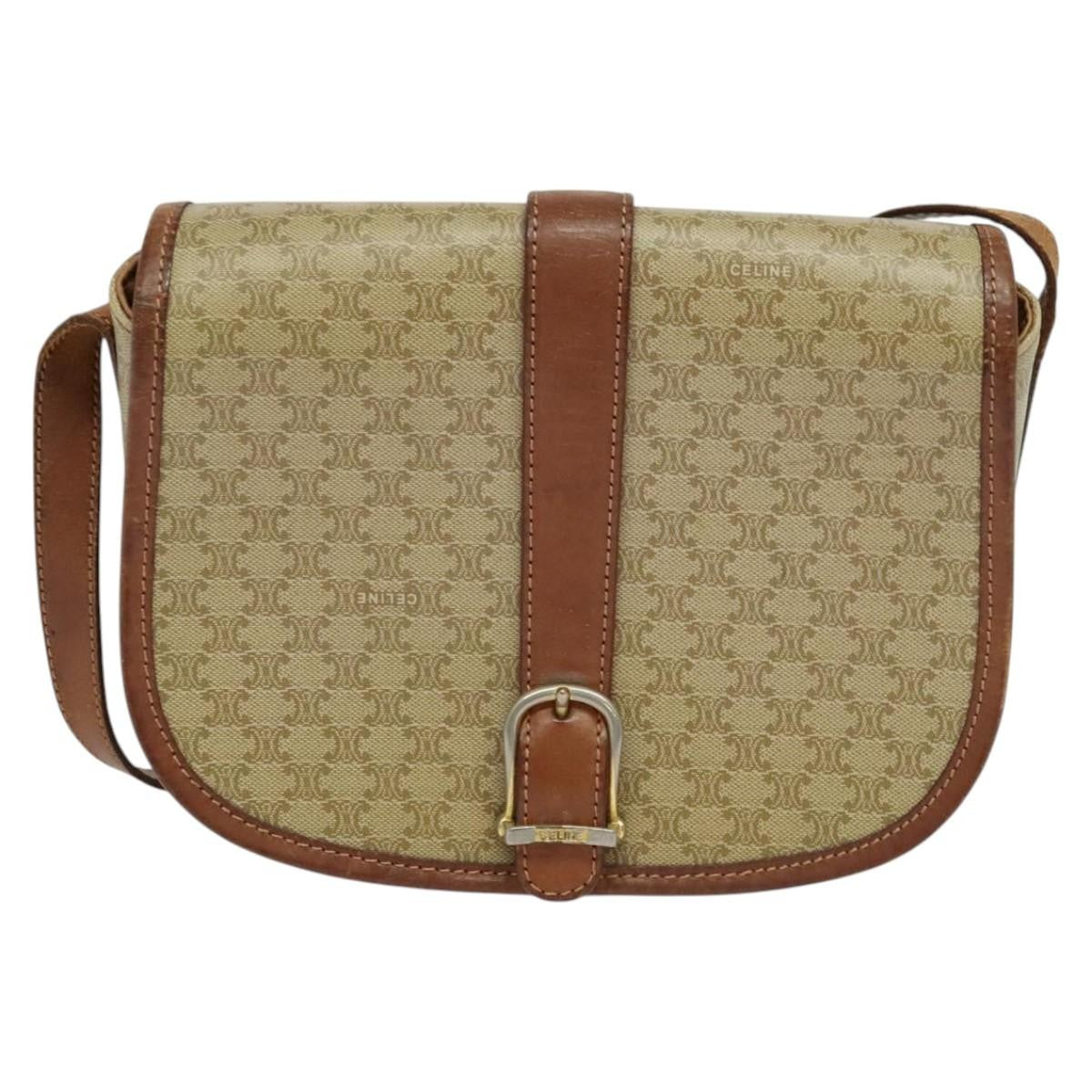 Celine Vintage Macadam Shoulder Bag Canvas And Leather Beige Canvas Shoulder Bag Bag