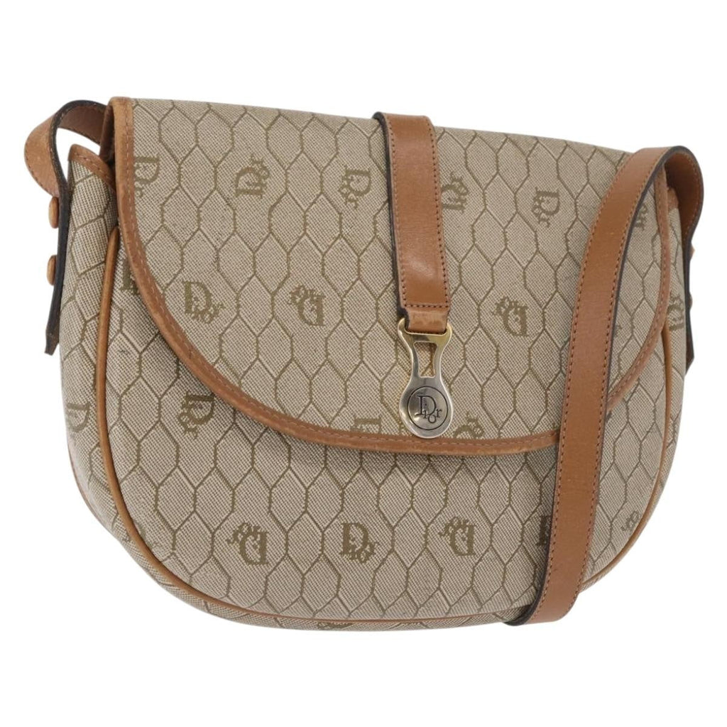 Christian Dior Vintage Honeycomb Shoulder Bag Canvas And Leather Beige Canvas Shoulder Bag Bag (Pre-Owned)