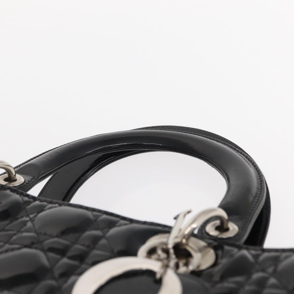 Christian Dior Lady Dior Bag Cannage Quilt Patent Black Patent_Leather Handbag (Pre-Owned)
