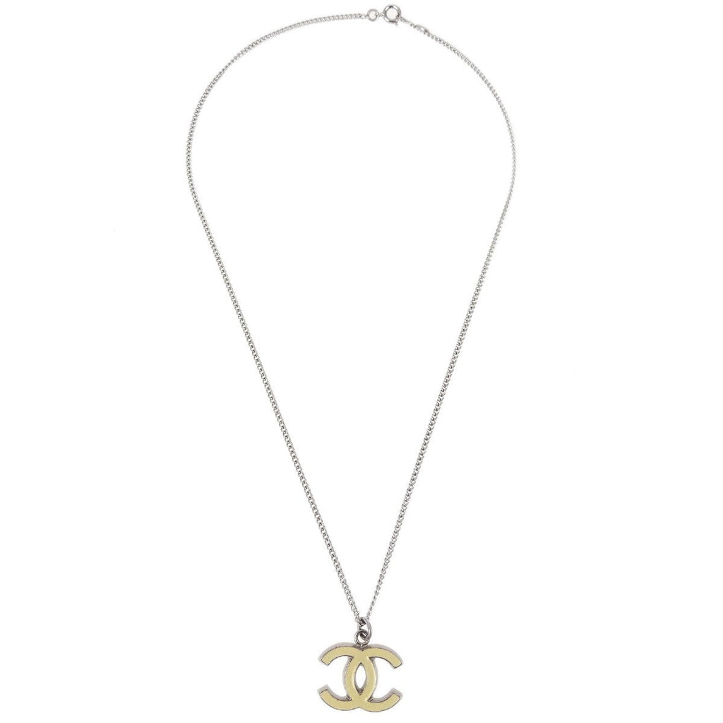 Chanel Cc Logo Pendant Necklace Metal Silver Silver_Plated Necklace Jewelry