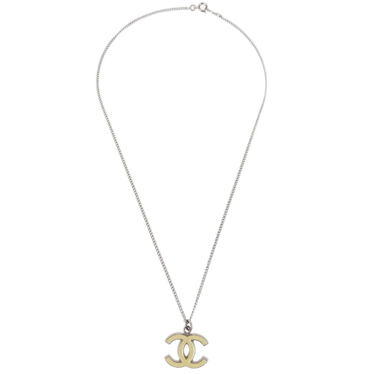 Chanel Cc Logo Pendant Necklace Metal Silver Silver_Plated Necklace Jewelry