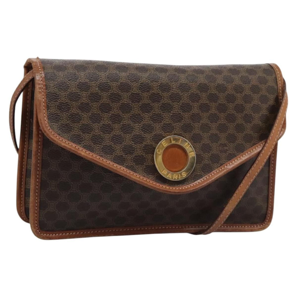 Celine Vintage Macadam Circle Logo Shoulder Bag Canvas And Leather Brown Canvas Shoulder Bag Bag