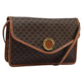 Celine Vintage Macadam Circle Logo Shoulder Bag Canvas And Leather Brown Canvas Shoulder Bag Bag