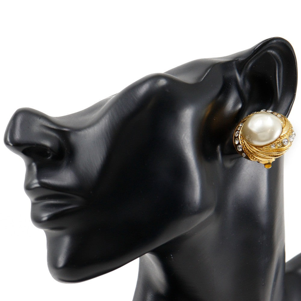 Chanel Vintage Round Clip-On Earrings Metal With Faux Pearl Gold Gold_Plated Earrings Jewelry