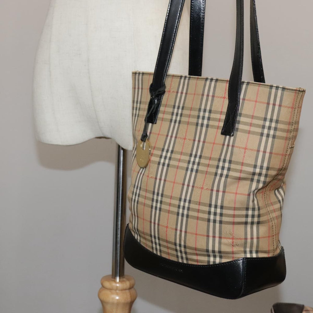 Burberry Nova Check Tote Canvas And Leather Beige Canvas Tote Bag