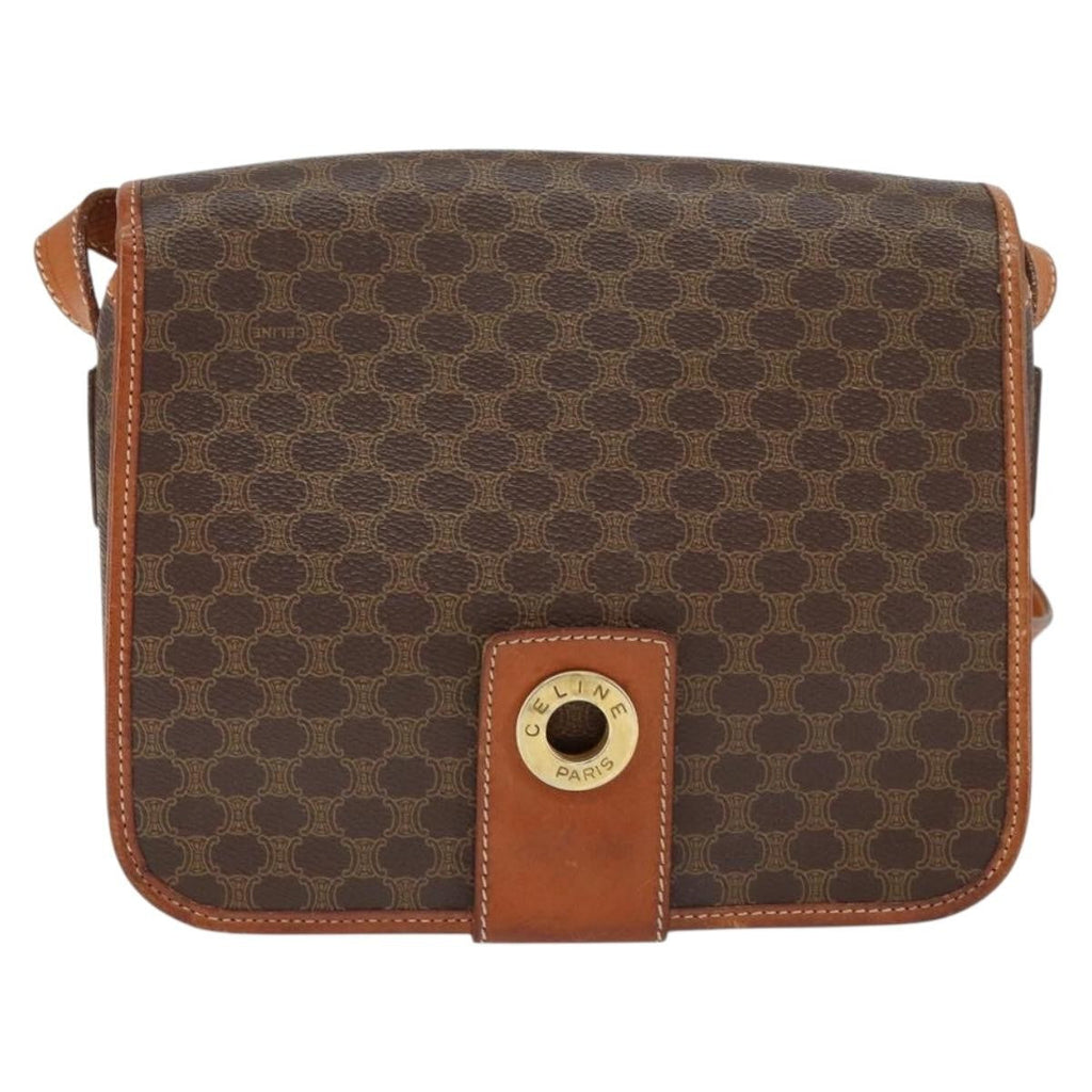 Celine Vintage Macadam Shoulder Bag Canvas And Leather Brown Canvas Shoulder Bag Bag