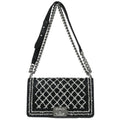 Chanel Boy Flap Bag Sequin Quilted Calfskin Black Leather Shoulder Bag Bag